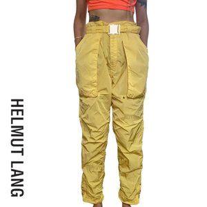 helmut lang y2k bright yellow slushy cargo zipper ankles belt sporty raver pants